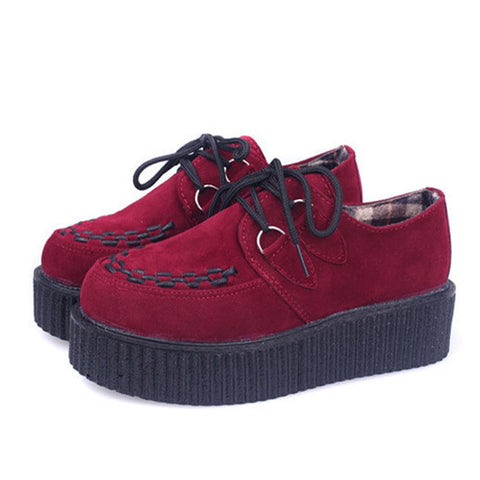 Fashion Creepers Platform Shoes Women Flats Black Casual Suede Ladies Shoes Lace-Up Creepers Shoes Female Footwear Plus Size 41