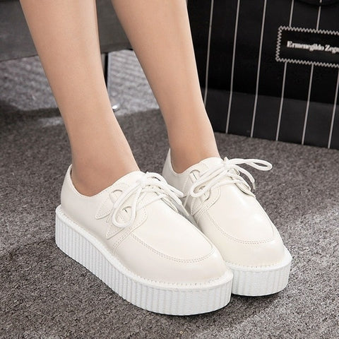 Fashion Creepers Platform Shoes Women Flats Black Casual Suede Ladies Shoes Lace-Up Creepers Shoes Female Footwear Plus Size 41