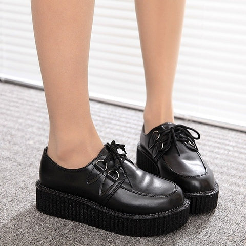 Fashion Creepers Platform Shoes Women Flats Black Casual Suede Ladies Shoes Lace-Up Creepers Shoes Female Footwear Plus Size 41