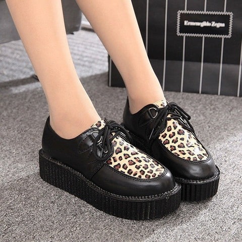 Fashion Creepers Platform Shoes Women Flats Black Casual Suede Ladies Shoes Lace-Up Creepers Shoes Female Footwear Plus Size 41