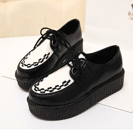 Fashion Creepers Platform Shoes Women Flats Black Casual Suede Ladies Shoes Lace-Up Creepers Shoes Female Footwear Plus Size 41