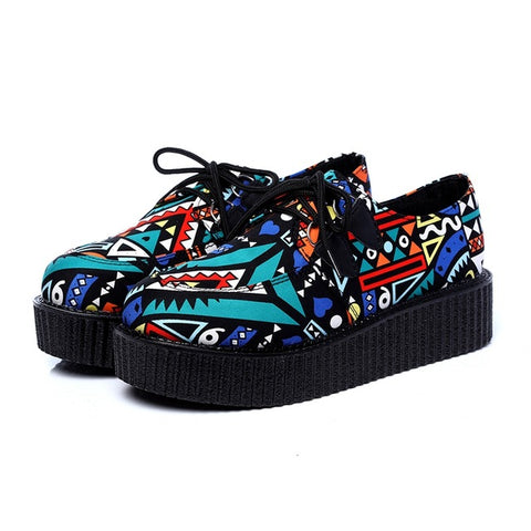 Fashion Creepers Platform Shoes Women Flats Black Casual Suede Ladies Shoes Lace-Up Creepers Shoes Female Footwear Plus Size 41