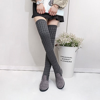 Women's Boots 2020 Autumn Winter Thigh High Boots For Woman Shoes Knitting Wool Long Boot Ladies Shoes Women Socks boots