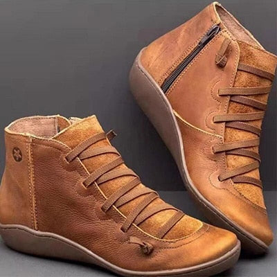 Women's Shoes Autumn Winter Ankle The New Ladies Boots Female Fur Lace Up Leather Boots Large Size Fashion Waterproof 2019