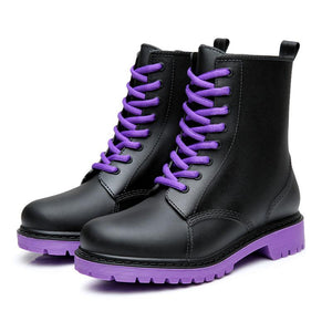 Women's Fashion Rainboots Waterproof Shoes Woman Mud Water Shoes Rubber Lace Up PVC Ankle Boots Sewing Rain Boots Plus Size 44