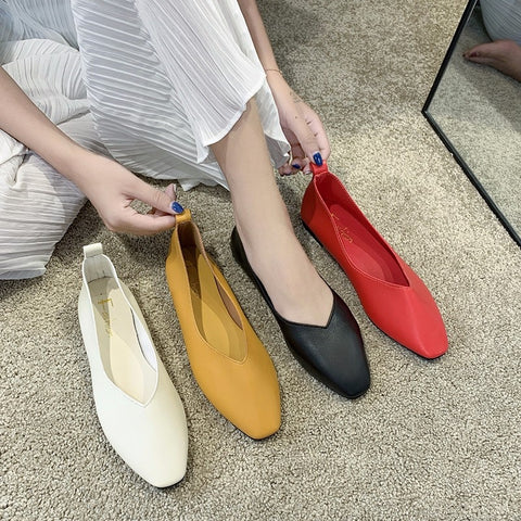 Women's Casual Flats Bailarinas Luxury Brand Shoes Woman Square Toe Ballet Female Boat Shoes Slip-on Maternity Loafers Feminino