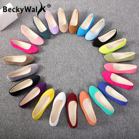 Slip On Women Flats Shoes Candy Color Pointed Toe Female Loafers Large Size Lazy Shoes Woman Spring Flock Ladies Ballet Flats