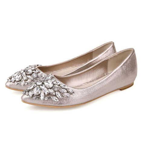 Fashion Women Ballet Shoes Leisure Spring Pointy Ballerina Bling Rhinestone Flats Shoes Princess Shiny Crystal Wedding Shoes