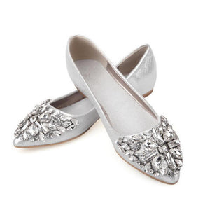 Fashion Women Ballet Shoes Leisure Spring Pointy Ballerina Bling Rhinestone Flats Shoes Princess Shiny Crystal Wedding Shoes