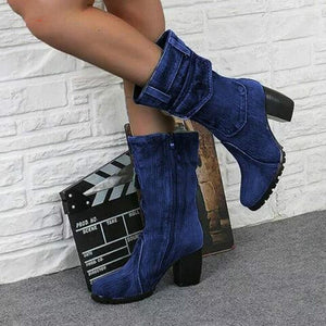 Sexy Jean Boots Women's Mid Calf Boot Zipper High Heel Woman Stylish Jeans Boots Ladies Denim Boot Female Shoes Cowboy 2019 New