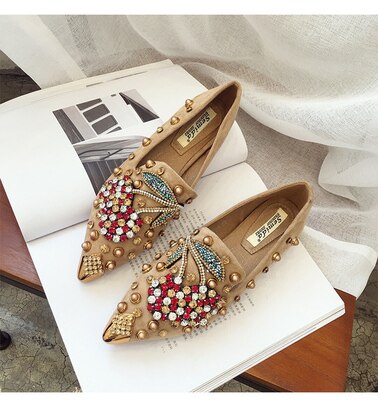 SWYIVY Woman Flats Loafers Shoes Rhinestone Crystal Loafers Ladies Casual Shoes For Women Pointed-Toe Flats Spring and Autumn