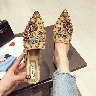 SWYIVY Woman Flats Loafers Shoes Rhinestone Crystal Loafers Ladies Casual Shoes For Women Pointed-Toe Flats Spring and Autumn