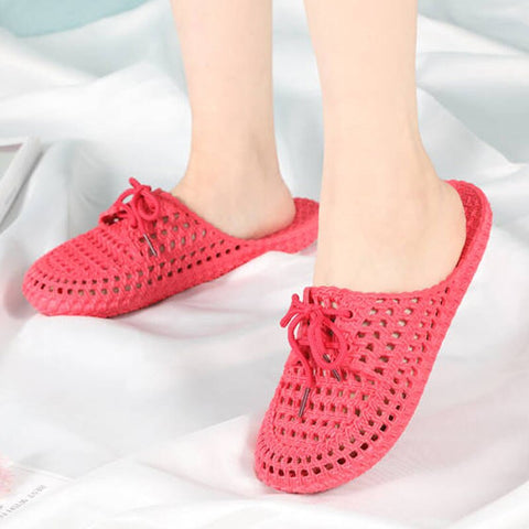 Summer new women's openwork slippers non-slip deodorant breathable flat sandals home indoor lazy student slippers