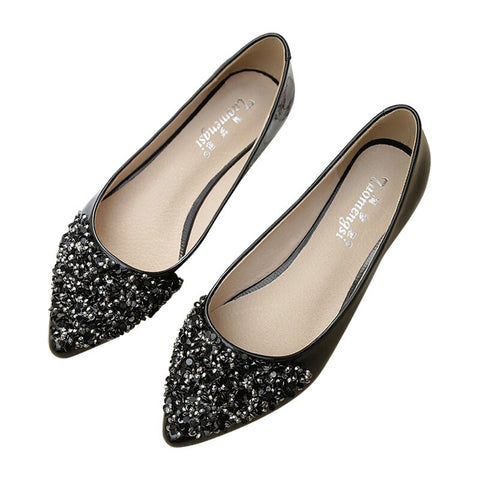 Glitter Shoes Ballerinas Shoes For Women Pointed Toe Flats Creepers Ladies Loafers Black Shoes For Women Tenis Feminino Casual