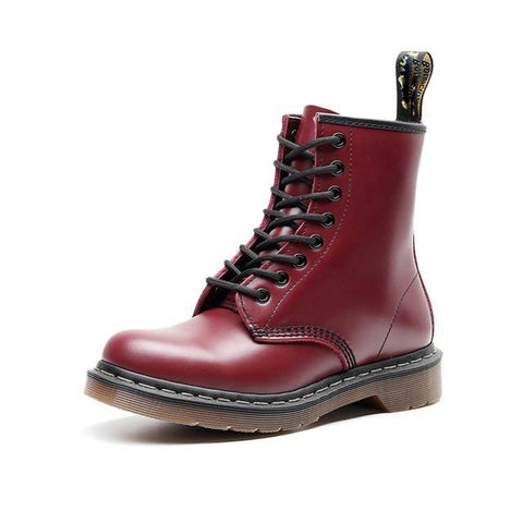 Winter Women Boots Leather Ankle Martenss Boots Casual DrBotas Motorcycle Shoes Warm Fur Yellow Line Shoes Doc Zapatos Mujer 48