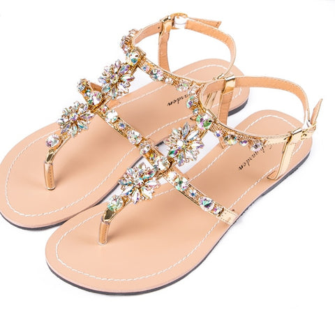 20 NEW Women's  summer diamond thong sandals beach shining crystal flip flops shoes Casual Female boho T-strap Slipper Plus size