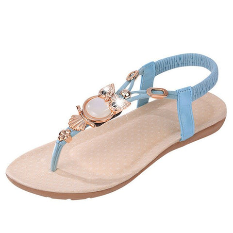 CEYANEAO sandalias de moda para mujer; zapatos de verano con suela plana; zapatos con un patrón de búhos; sandalias de marca dulce para mujer