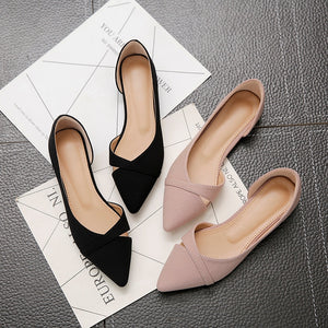 Women Flats Pink Black Pure Color Plus Small Size 33 34 Large 41 42 43 44 Suede Leather Pointed Toe Office Lady Flat Heel Shoes