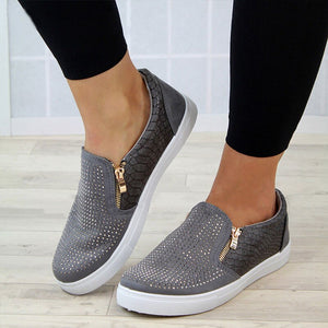 Women flats Rhinestone Zipper Snake pattern flat shoes woman Big size 43 Soft Antiskid Breathable Sneakers women Casual shoes