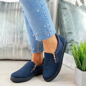 Women flats Rhinestone Zipper Snake pattern flat shoes woman Big size 43 Soft Antiskid Breathable Sneakers women Casual shoes