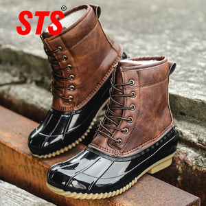 STS Women's Boots Lady Duck Boot With Waterproof Zipper Rubber Sole Women Rain Boots Lace Up Ankle Shoes Fur Winter Women Shoes