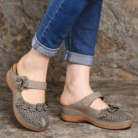 LASPERAL Women's Sandals 2020 Summer Handmade Ladies Shoes Leather Floral Sandals Women Flats Retro Style Shoes Woman