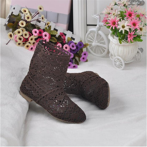 2019 hollow boots breathable shoes fashion mesh knit line high to help summer women's boots knee high tube women's shoes