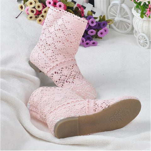 2019 hollow boots breathable shoes fashion mesh knit line high to help summer women's boots knee high tube women's shoes
