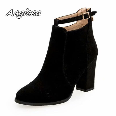 2019 winter new thick with comfortable pointed short boots women's fashion simple shallow mouth plus cotton warm boots w35
