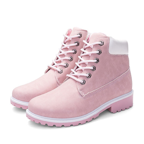 ERNESTNM 2019 Autumn Winter Shoes Women Plush Snow Boot Heel Fashion Keep Warm Women's Boots Woman Size 36-42 Ankle Botas Pink