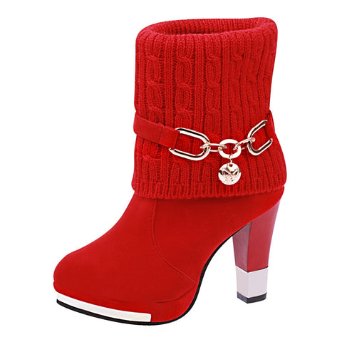 QSR winter new thick with shoes women's boots high-heeled female boots frosted wool in the Martin boots women Women's shoes