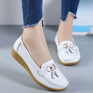 Women Ballet Shoes Flats Cut Out Leather Breathbale Moccains Women Boat Shoes Ballerina Ladies Shoes