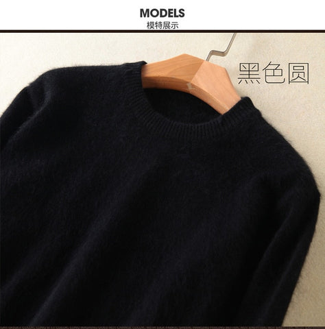 Lafarvie Fashion Mink Cashmere Blended Men Knitted Sweater Autumn Winter Off Sale Standard Solid Pullover Full Sleeve O-Neck