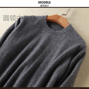 Lafarvie Fashion Mink Cashmere Blended Men Knitted Sweater Autumn Winter Off Sale Standard Solid Pullover Full Sleeve O-Neck