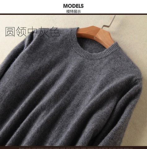 Lafarvie Fashion Mink Cashmere Blended Men Knitted Sweater Autumn Winter Off Sale Standard Solid Pullover Full Sleeve O-Neck