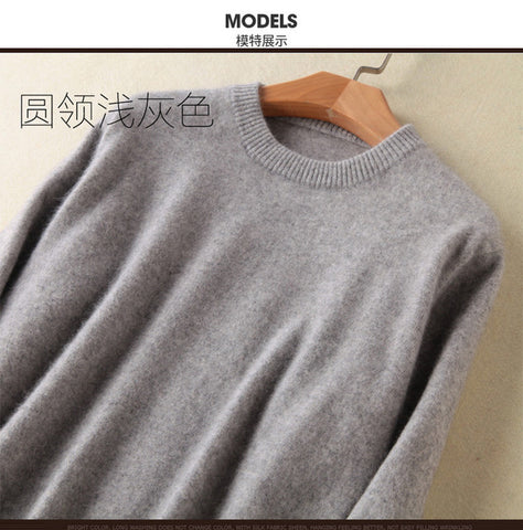 Lafarvie Fashion Mink Cashmere Blended Men Knitted Sweater Autumn Winter Off Sale Standard Solid Pullover Full Sleeve O-Neck