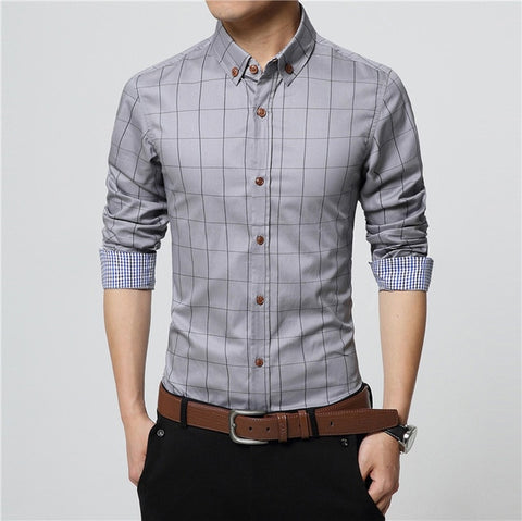 ERIDANUS 2017 Men's Plaid Cotton Dress Shirts Male High Quality Long Sleeve Slim Fit Business Casual Shirt Plus Size 5XL M433