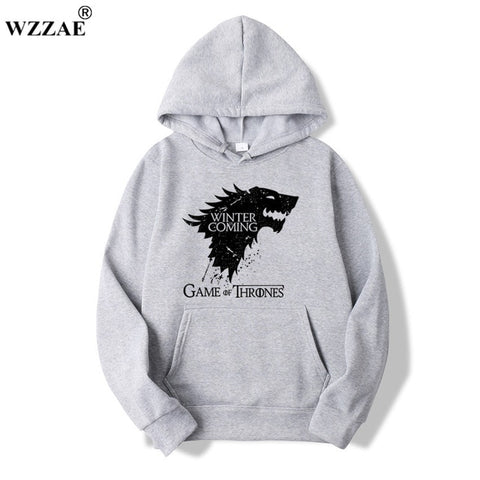 WZZAE 2018 New Game of Thrones Direwolf Men Hoodies And Sweatshirts Winter is Coming Cotton Hooded Top Quality Plus Size M-XXXL