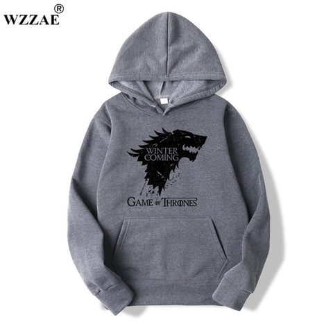 WZZAE 2018 New Game of Thrones Direwolf Men Hoodies And Sweatshirts Winter is Coming Cotton Hooded Top Quality Plus Size M-XXXL