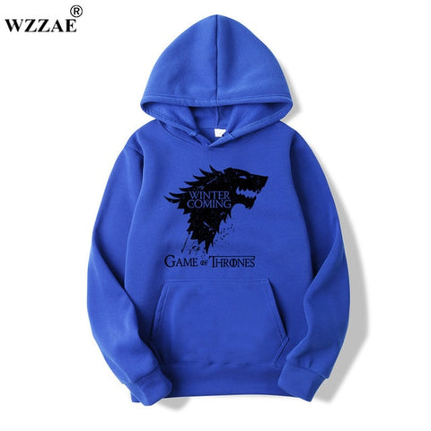 WZZAE 2018 New Game of Thrones Direwolf Men Hoodies And Sweatshirts Winter is Coming Cotton Hooded Top Quality Plus Size M-XXXL