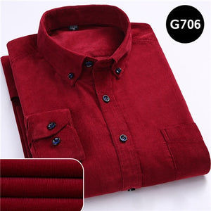 Plus Size 6xl Autumn/winter Warm Quality 100%cotton Corduroy long sleeved button collar smart casual shirts for men comfortable