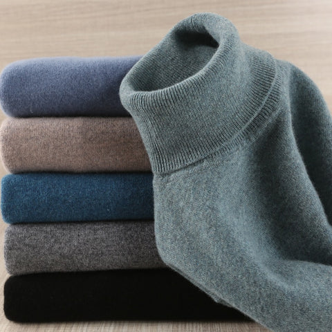 Men Sweater 100% Pure Wool Knitted Pullover Winter New Arrival Fashion Turtleneck Jumepr Man Thick Clothes Tops 8Colors Sweaters