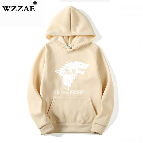 WZZAE 2018 New Game of Thrones Direwolf Men Hoodies And Sweatshirts Winter is Coming Cotton Hooded Top Quality Plus Size M-XXXL