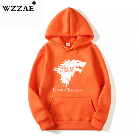 WZZAE 2018 New Game of Thrones Direwolf Men Hoodies And Sweatshirts Winter is Coming Cotton Hooded Top Quality Plus Size M-XXXL