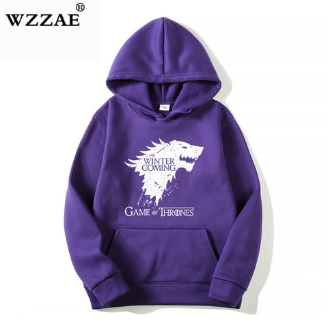 WZZAE 2018 New Game of Thrones Direwolf Men Hoodies And Sweatshirts Winter is Coming Cotton Hooded Top Quality Plus Size M-XXXL