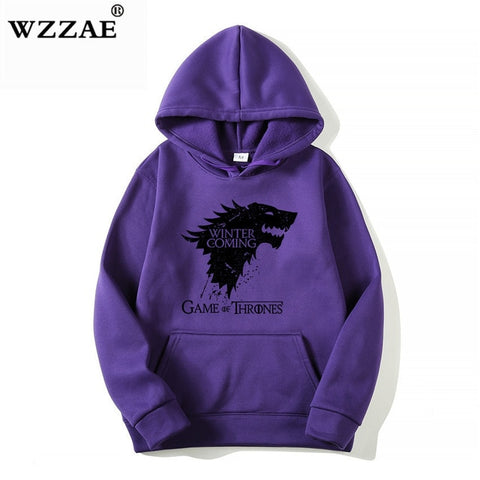 WZZAE 2018 New Game of Thrones Direwolf Men Hoodies And Sweatshirts Winter is Coming Cotton Hooded Top Quality Plus Size M-XXXL