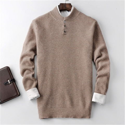 100%cashmere thick knit men smart casual button Oneck H-straight pullover sweater 3color S-2XL retail wholesale