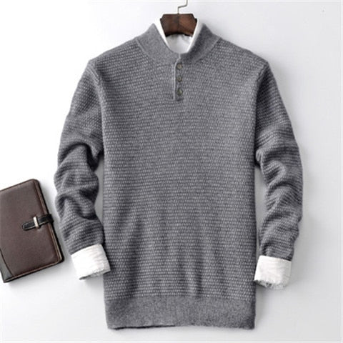 100%cashmere thick knit men smart casual button Oneck H-straight pullover sweater 3color S-2XL retail wholesale