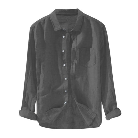 2019 Summer Plus Size Men's Baggy Solid Cotton Linen Long Sleeve Button Pocket Shirts M-3XL camisa masculina camisas hombre