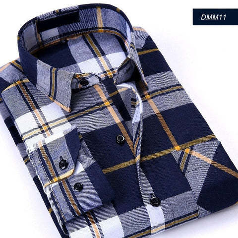 Casual Men Plaid Shirt Spring Autumn Flannel Shirt Men Dress Shirts Fashion Long Sleeve Slim Fit Chemise Homme Cotton Male Shirt